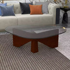 Table Basse Collection avec Plateau en Verre Triangulaire et Base en Frêne Brillant pour la Maison, le Salon, le Bureau