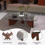 Table Basse Collection avec Plateau en Verre Triangulaire et Base en Frêne Brillant pour la Maison, le Salon, le Bureau