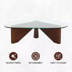 Table Basse Collection avec Plateau en Verre Triangulaire et Base en Frêne Brillant pour la Maison, le Salon, le Bureau