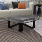 Table Basse Collection avec Plateau en Verre Triangulaire et Base en Frêne Brillant pour la Maison, le Salon, le Bureau