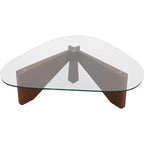 Table Basse Collection avec Plateau en Verre Triangulaire et Base en Frêne Brillant pour la Maison, le Salon, le Bureau