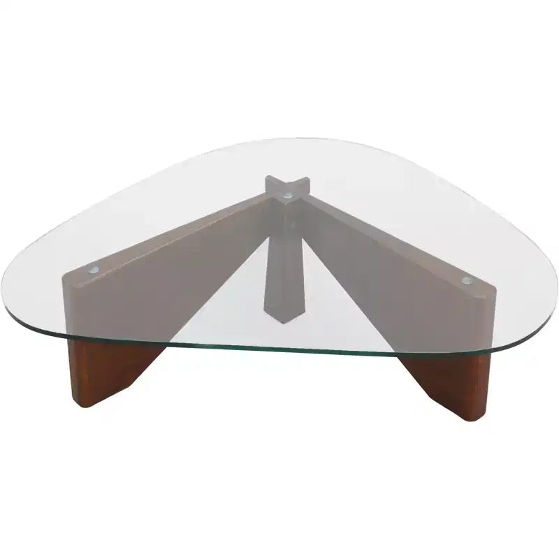 Table Basse Collection avec Plateau en Verre Triangulaire et Base en Frêne Brillant pour la Maison, le Salon, le Bureau