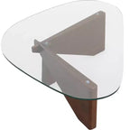 Table Basse Collection avec Plateau en Verre Triangulaire et Base en Frêne Brillant pour la Maison, le Salon, le Bureau