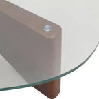 Table Basse Collection avec Plateau en Verre Triangulaire et Base en Frêne Brillant pour la Maison, le Salon, le Bureau