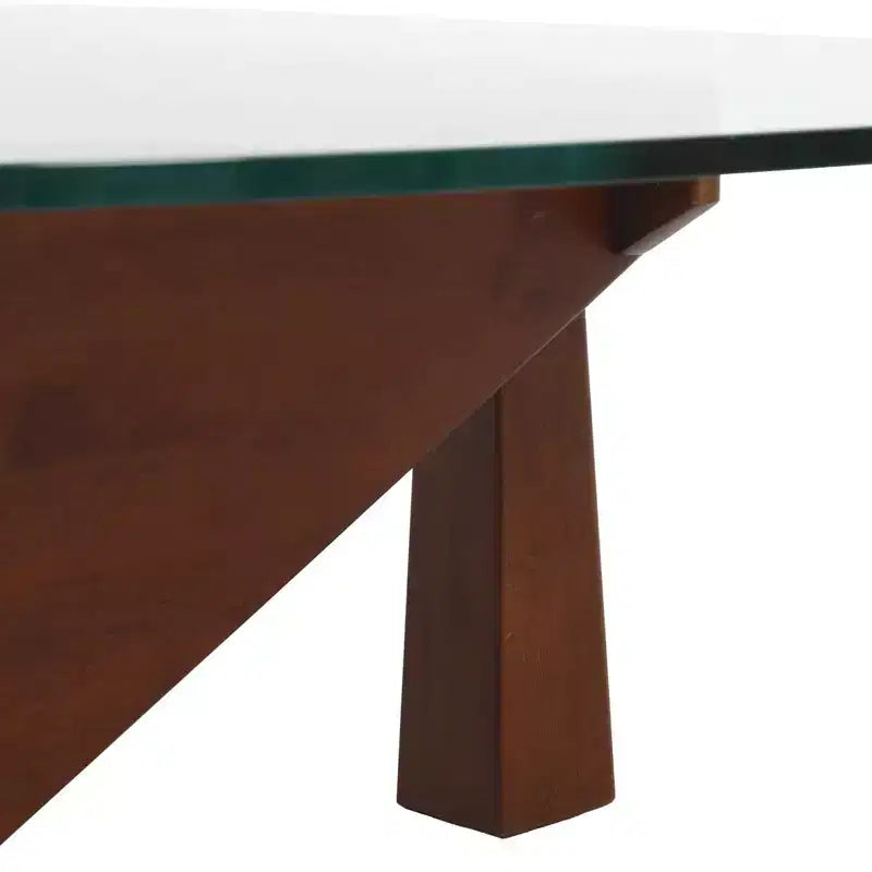 Table Basse Collection avec Plateau en Verre Triangulaire et Base en Frêne Brillant pour la Maison, le Salon, le Bureau