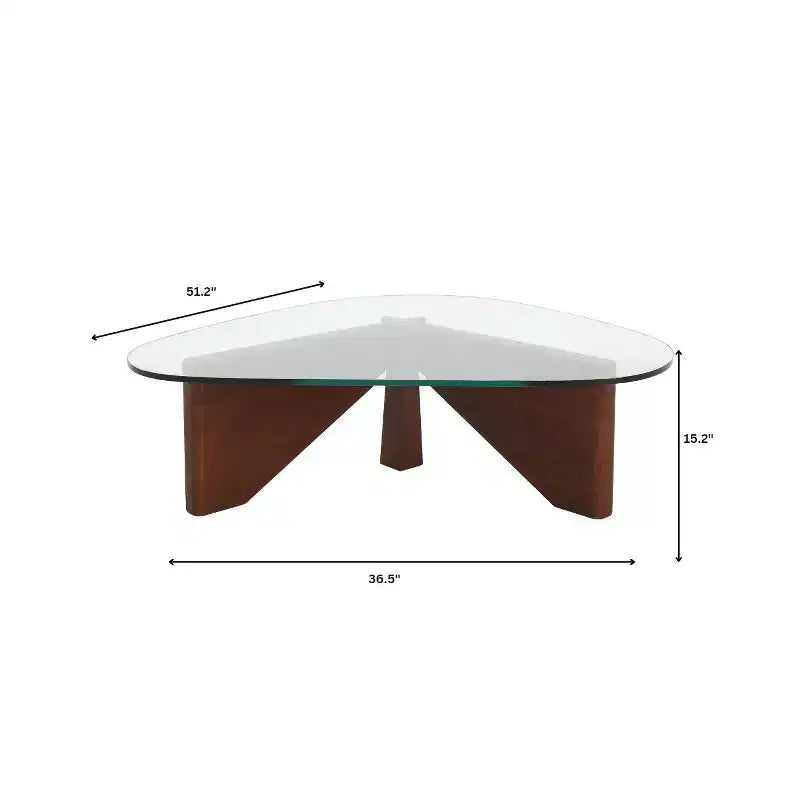 Table Basse Collection avec Plateau en Verre Triangulaire et Base en Frêne Brillant pour la Maison, le Salon, le Bureau