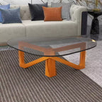 Table Basse Collection avec Plateau en Verre Triangulaire et Base en Frêne Brillant pour la Maison, le Salon, le Bureau