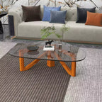 Table Basse Collection avec Plateau en Verre Triangulaire et Base en Frêne Brillant pour la Maison, le Salon, le Bureau