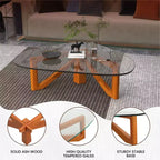 Table Basse Collection avec Plateau en Verre Triangulaire et Base en Frêne Brillant pour la Maison, le Salon, le Bureau