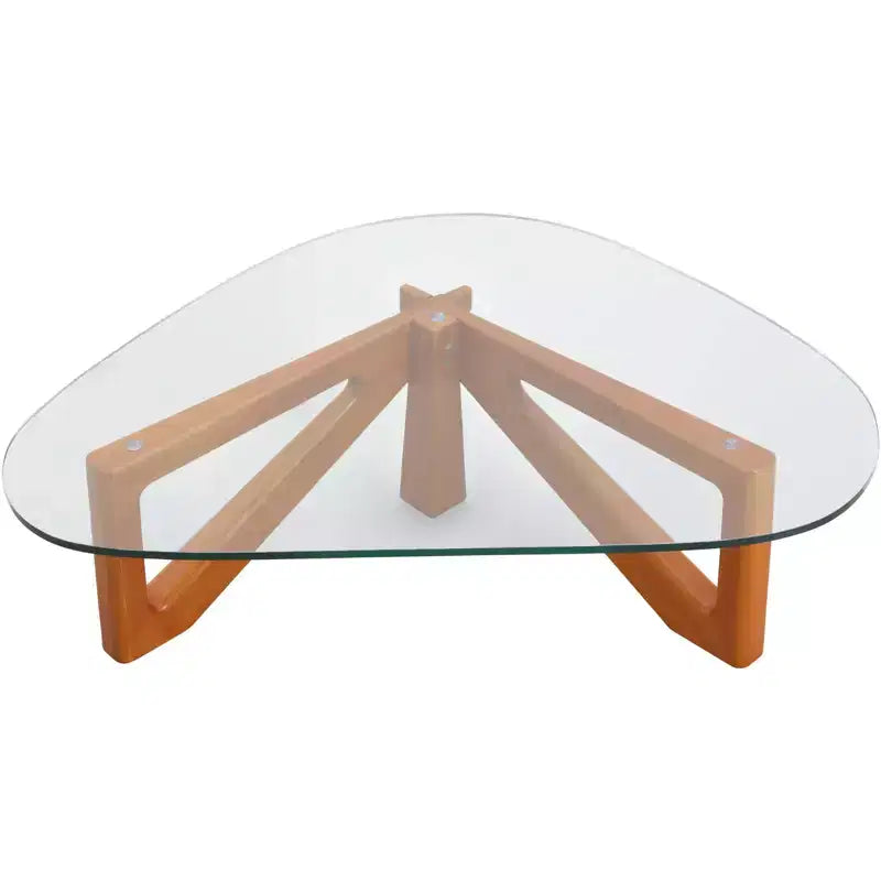 Table Basse Collection avec Plateau en Verre Triangulaire et Base en Frêne Brillant pour la Maison, le Salon, le Bureau