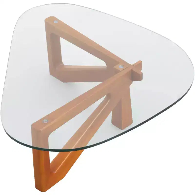 Table Basse Collection avec Plateau en Verre Triangulaire et Base en Frêne Brillant pour la Maison, le Salon, le Bureau
