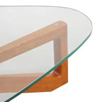 Table Basse Collection avec Plateau en Verre Triangulaire et Base en Frêne Brillant pour la Maison, le Salon, le Bureau