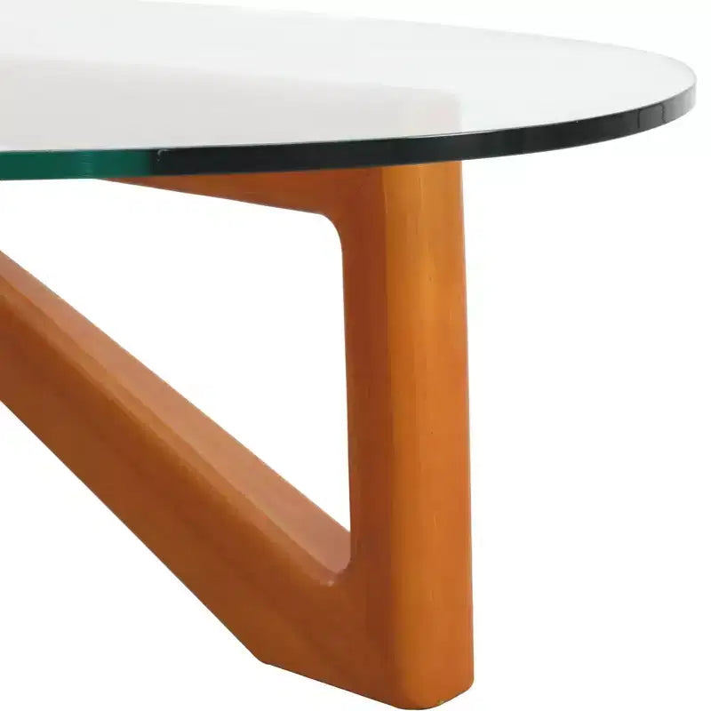 Table Basse Collection avec Plateau en Verre Triangulaire et Base en Frêne Brillant pour la Maison, le Salon, le Bureau