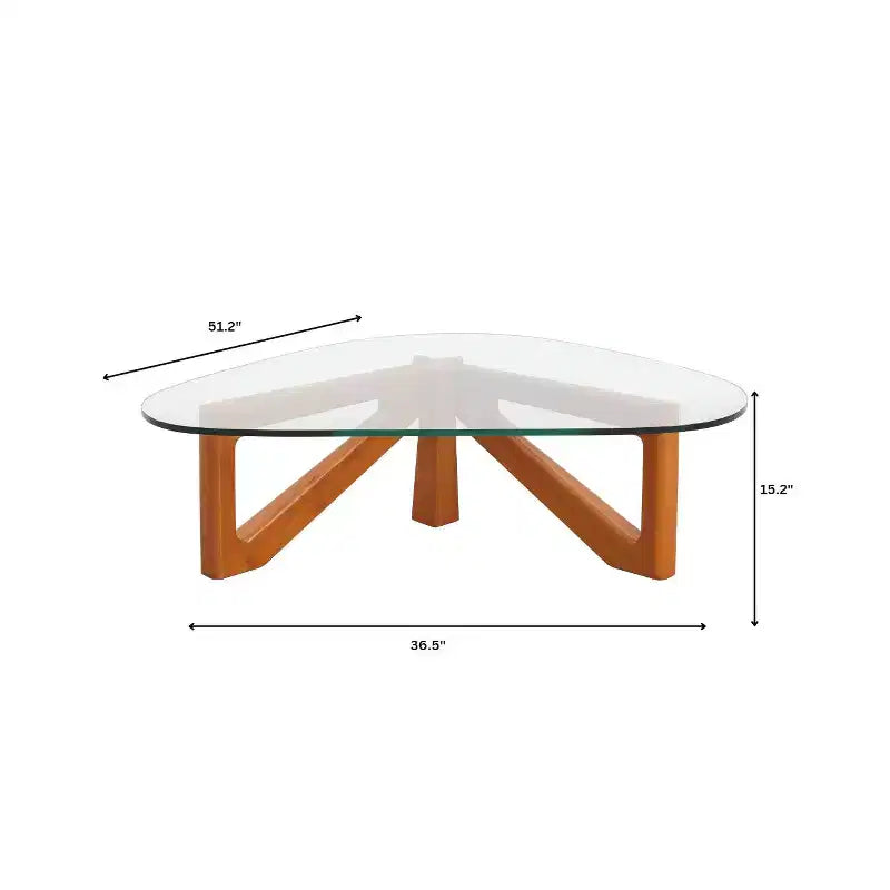 Table Basse Collection avec Plateau en Verre Triangulaire et Base en Frêne Brillant pour la Maison, le Salon, le Bureau
