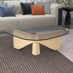 Table Basse Collection avec Plateau en Verre Triangulaire et Base en Frêne Brillant pour la Maison, le Salon, le Bureau