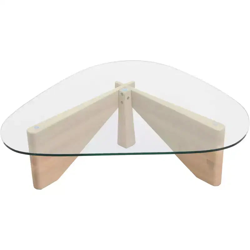 Table Basse Collection avec Plateau en Verre Triangulaire et Base en Frêne Brillant pour la Maison, le Salon, le Bureau