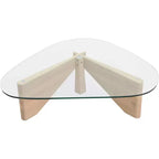 Table Basse Collection avec Plateau en Verre Triangulaire et Base en Frêne Brillant pour la Maison, le Salon, le Bureau