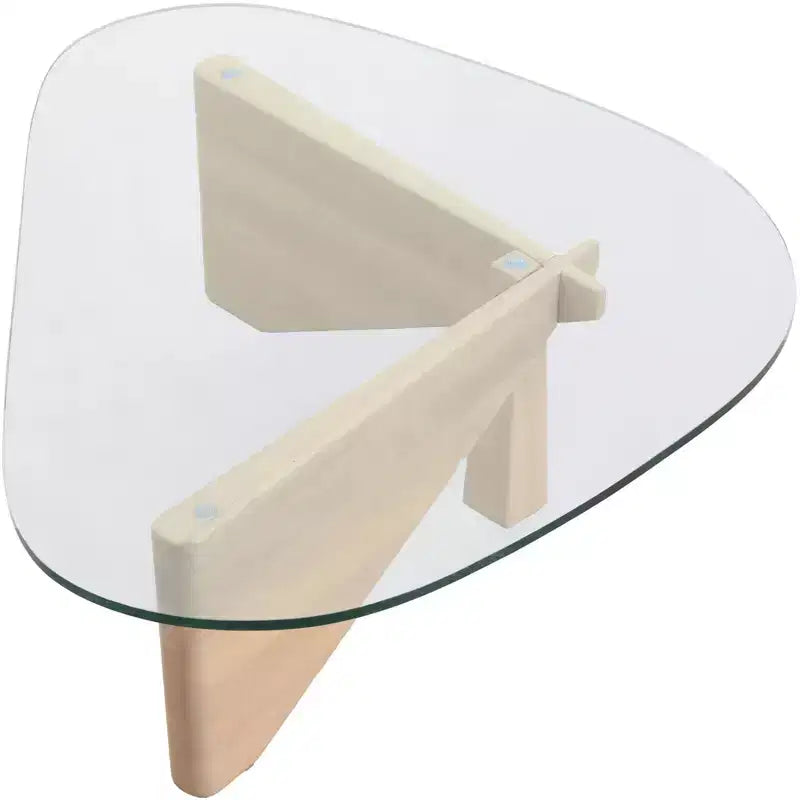 Table Basse Collection avec Plateau en Verre Triangulaire et Base en Frêne Brillant pour la Maison, le Salon, le Bureau