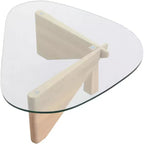 Table Basse Collection avec Plateau en Verre Triangulaire et Base en Frêne Brillant pour la Maison, le Salon, le Bureau