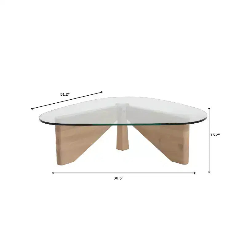 Table Basse Collection avec Plateau en Verre Triangulaire et Base en Frêne Brillant pour la Maison, le Salon, le Bureau