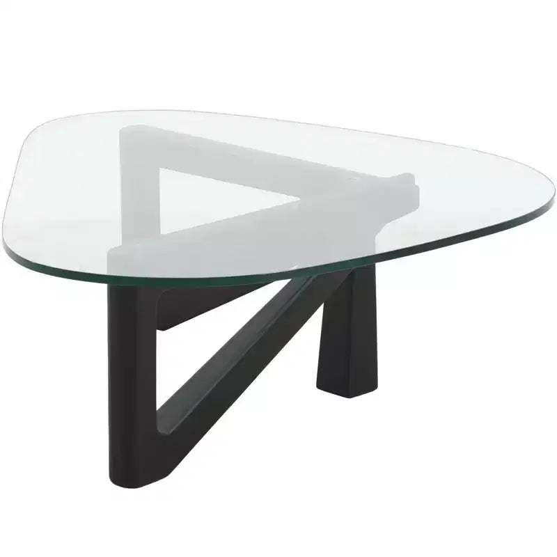 Table Basse Collection avec Plateau en Verre Triangulaire et Base en Frêne Brillant pour la Maison, le Salon, le Bureau