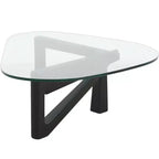 Table Basse Collection avec Plateau en Verre Triangulaire et Base en Frêne Brillant pour la Maison, le Salon, le Bureau
