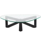 Table Basse Collection avec Plateau en Verre Triangulaire et Base en Frêne Brillant pour la Maison, le Salon, le Bureau
