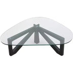 Table Basse Collection avec Plateau en Verre Triangulaire et Base en Frêne Brillant pour la Maison, le Salon, le Bureau