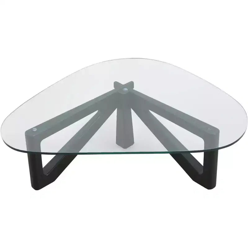 Table Basse Collection avec Plateau en Verre Triangulaire et Base en Frêne Brillant pour la Maison, le Salon, le Bureau