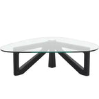 LeisureMod Imperial Collection Triangular Glass Top Coffee Table with Glossy Ash Wood Base for Home, Living Room, Office