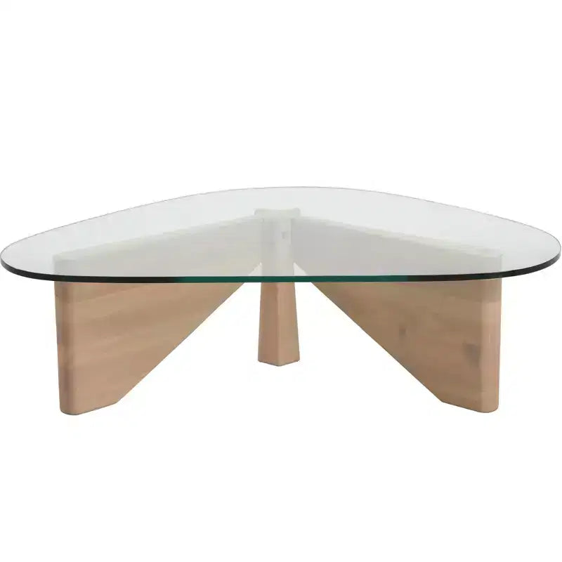 Table Basse Collection avec Plateau en Verre Triangulaire et Base en Frêne Brillant pour la Maison, le Salon, le Bureau